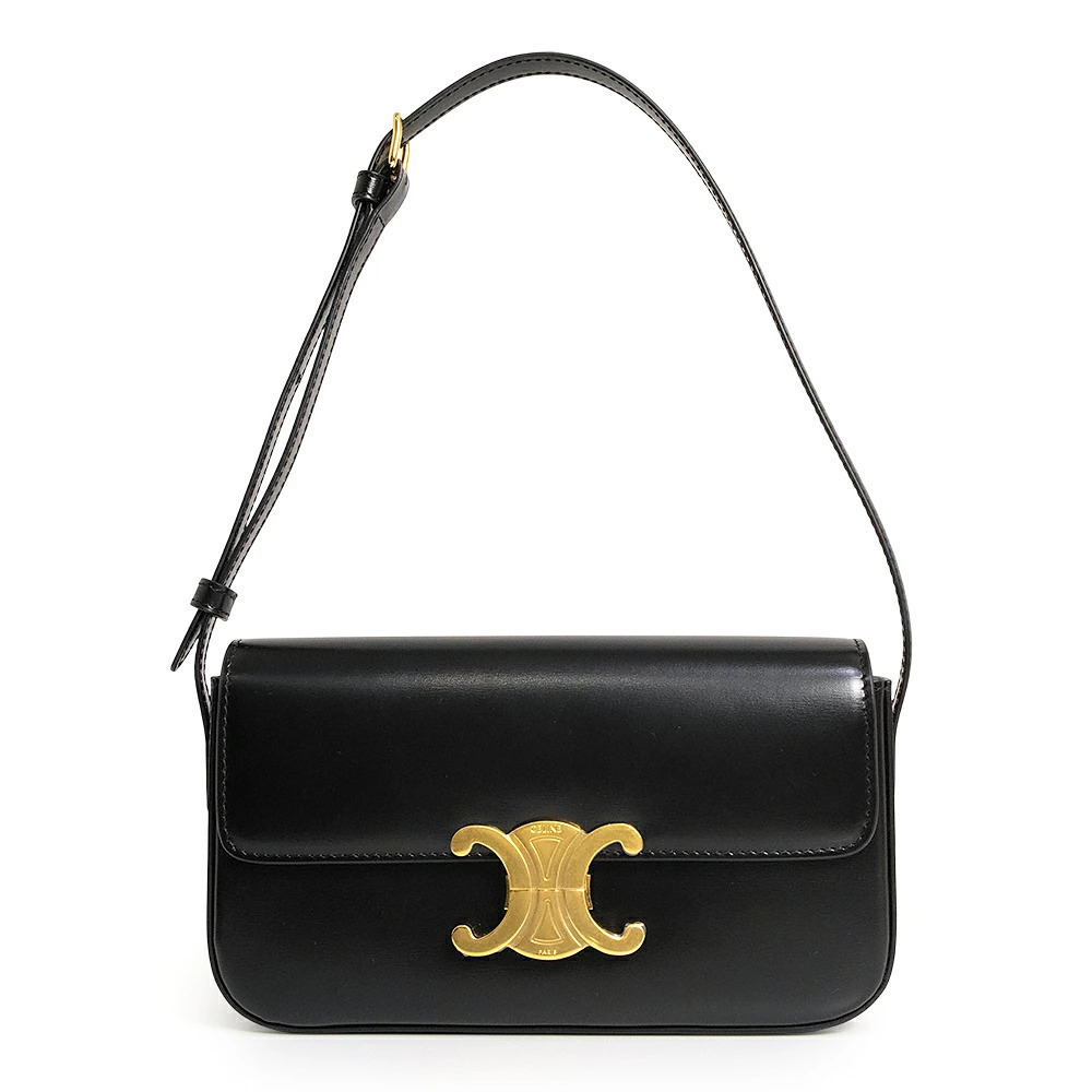 Celine Triomphe Claude Shiny Calfskin Lambskin Black Shoulder Handbag Leather
